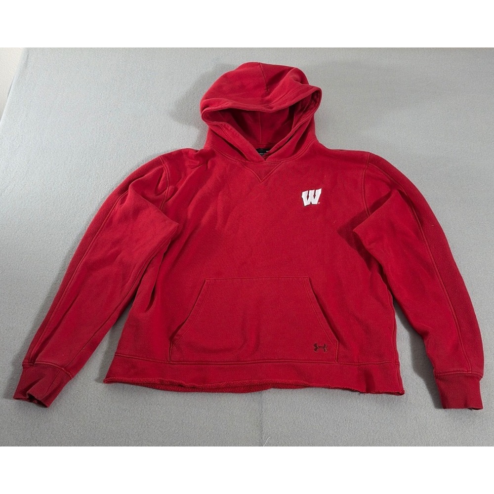 Under Armour Wisconsin Badgers Red Hoodie Loose Fit Womens Medium Pullover 0347